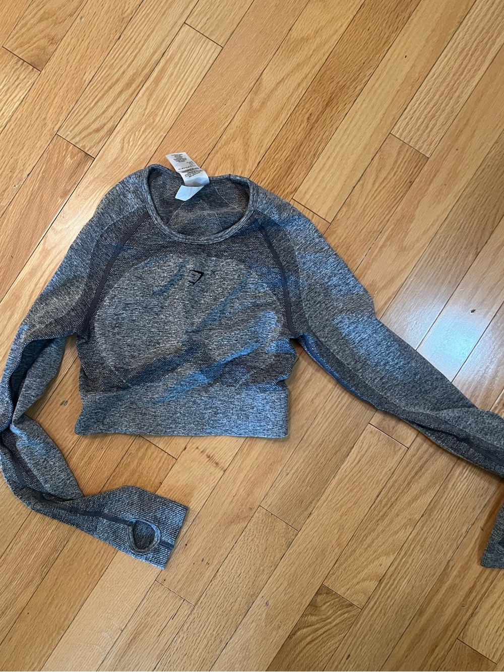 Gymshark Heather Gray Cropped Long-Sleeve Performance Top